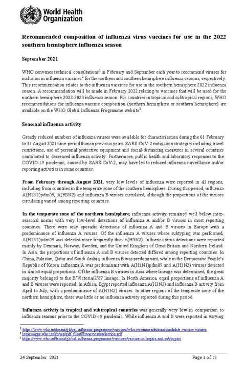 Recommended composition of influenza virus vaccines for use in the 2024-2025 northern hemisphere influenza season