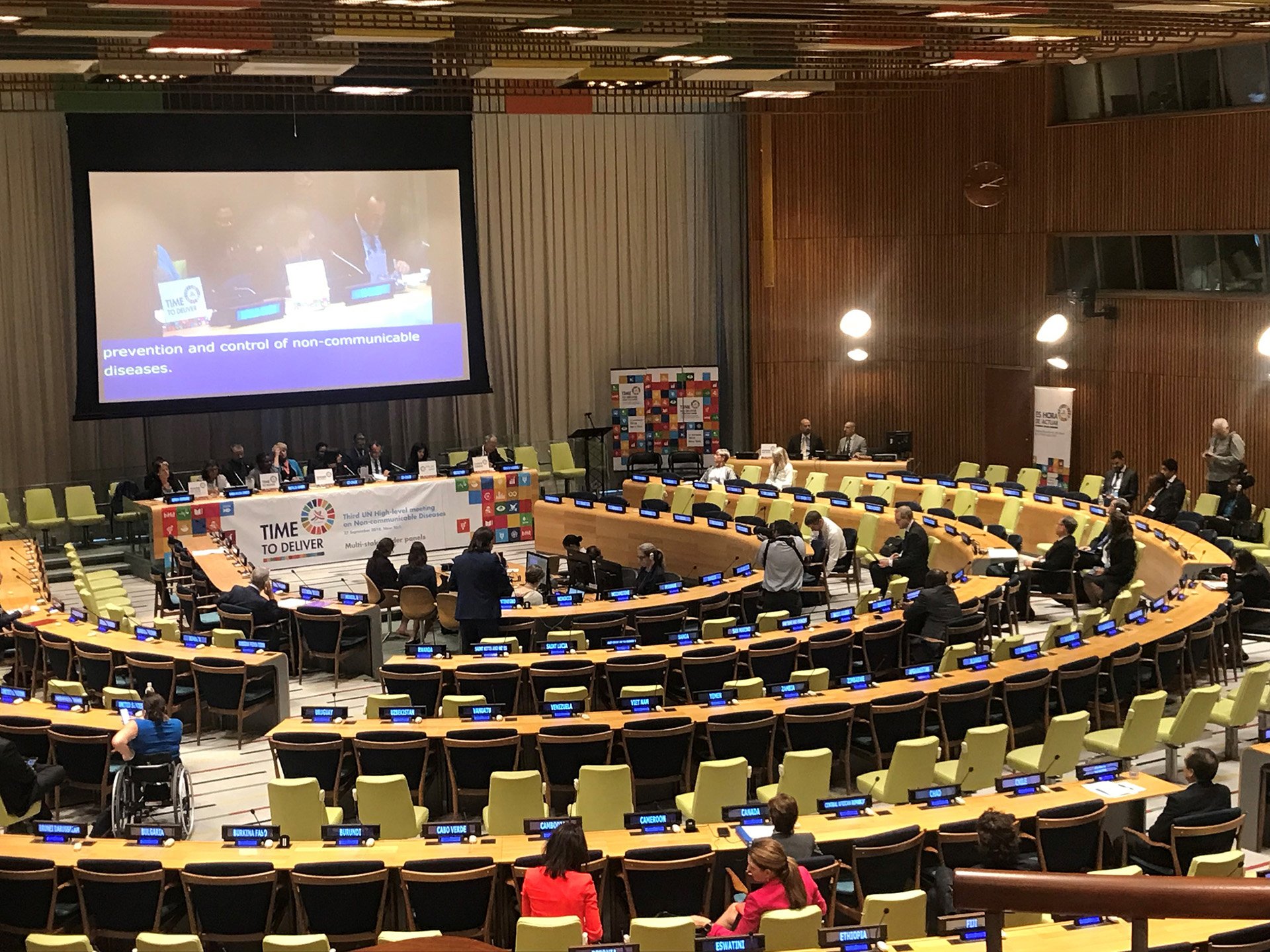 Participants in the Executive Board meeting room at WHO, Geneva.
