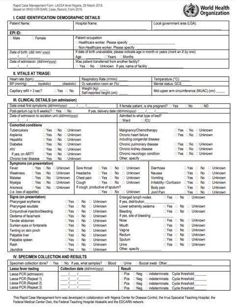 Rapid case management form
